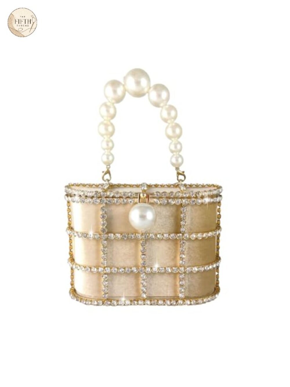 Crystal Rhinestone Evening Clutch Bucket Bag Pearl Lock Wedding Party Small Tote